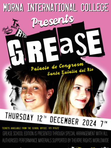 Morna International College present : GREASE Thursday 12th December 2024, 7pm Tickets available directly at the school office – 971 197672